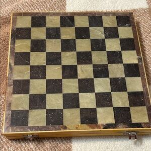 12" Soap Stone Chess Set Pieces & Framed wooden Board + velvet storage box